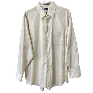 Arrow Dress Shirt Size 17-17.5 Button Front Long Sleeve Cream Sateen Classic Fit